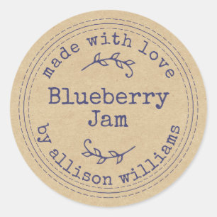Rustige Homemade Blueberry Jam Kraft Paper Classic Ronde Sticker