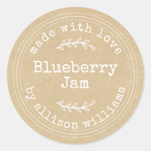 Rustige Homemade Blueberry Jam Kraft Paper Ronde Sticker