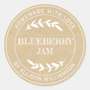 Rustige Homemade Blueberry Jam Kraft Paper Ronde Sticker