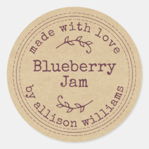 Rustige Homemade Blueberry Jam Kraft Paper Ronde Sticker