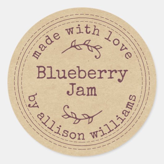 Rustige Homemade Blueberry Jam Kraft Paper Ronde Sticker (Voorkant)