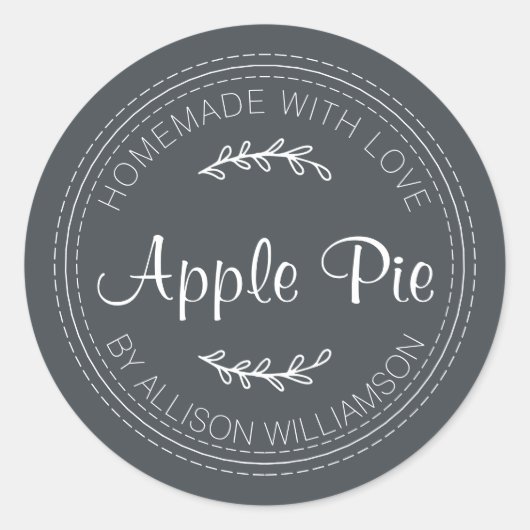 Rustige Homemade gebak artikelen Apple Pie Black W Ronde Sticker (Voorkant)
