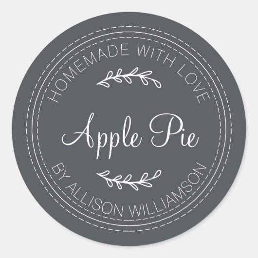 Rustige Homemade gebak artikelen Apple Pie Black W Ronde Sticker (Voorkant)