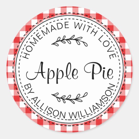 Rustige Homemade gebak artikelen Apple Pie Red Che Ronde Sticker (Voorkant)