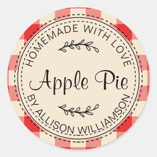 Rustige Homemade gebak artikelen Apple Pie Red Che Ronde Sticker (Voorkant)