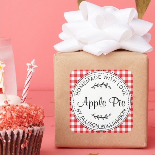 Rustige Homemade gebak artikelen Apple Pie Red Che Vierkante Sticker (Feest)