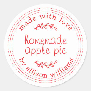 Rustige Homemade gebak artikelen Apple Pie Red Whi Ronde Sticker