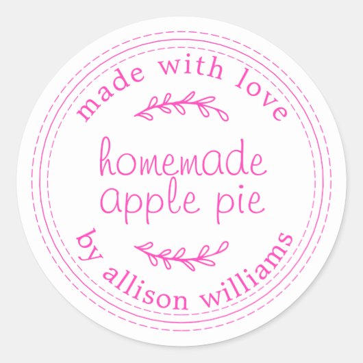 Rustige Homemade gebak artikelen Apple roze wit Ronde Sticker (Voorkant)