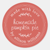Rustige Homemade gebak artikelen pompoen Pie Red Ronde Sticker (Voorkant)