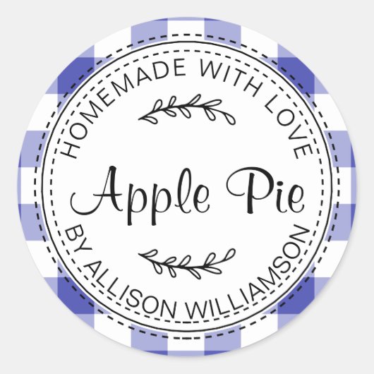 Rustige Homemade gebak Goederen Apple Pie Blue Che Ronde Sticker (Voorkant)