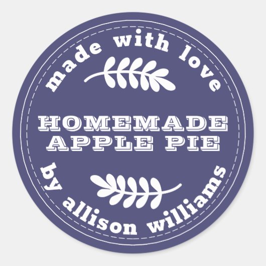 Rustige Homemade gebak Goederen Apple Pie Blue Ronde Sticker (Voorkant)