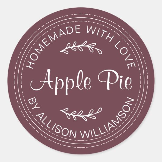 Rustige Homemade gebak Goederen Apple Pie Burgundy Ronde Sticker (Voorkant)