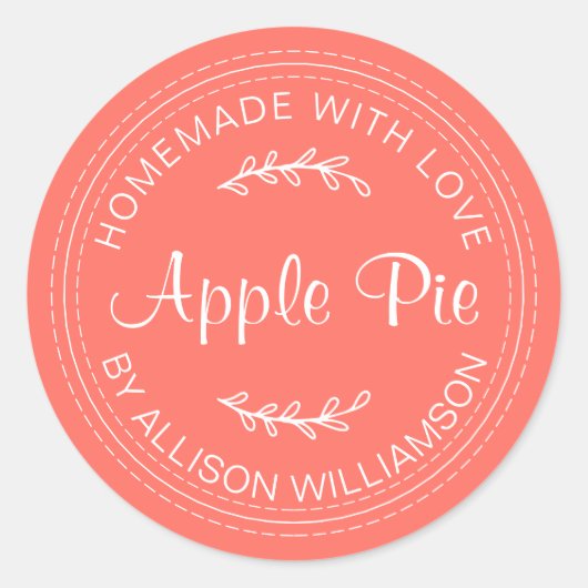 Rustige Homemade gebak Goederen Apple Pie Coral Ronde Sticker (Voorkant)