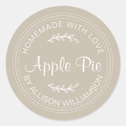 Rustige Homemade gebak Goederen Apple Pie Gray Ronde Sticker (Voorkant)