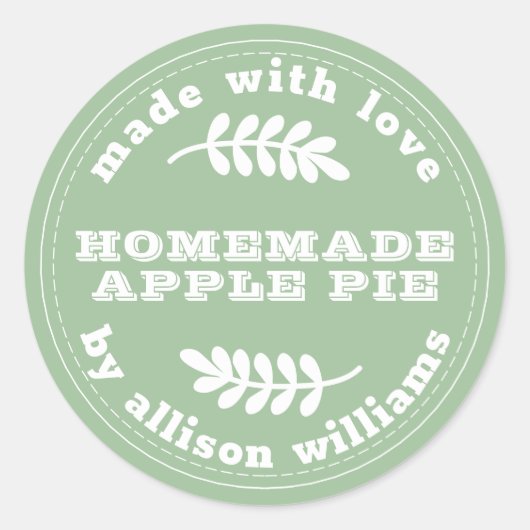 Rustige Homemade gebak Goederen Apple Pie Green Ronde Sticker (Voorkant)