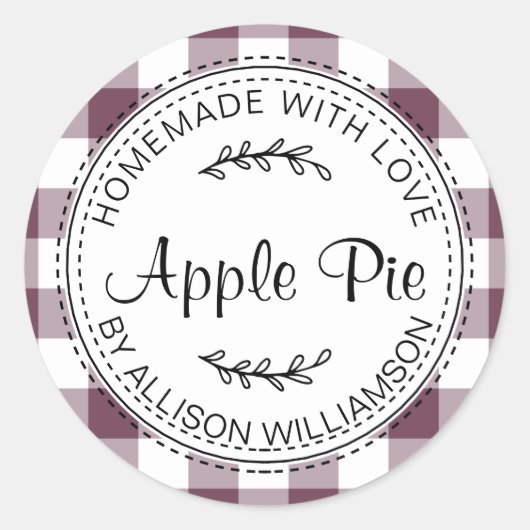 Rustige Homemade gebak Goederen Apple Pie Paarse C Ronde Sticker (Voorkant)