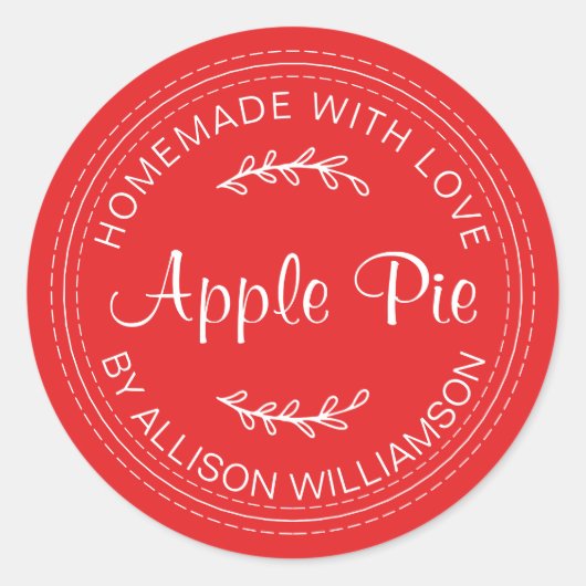 Rustige Homemade gebak Goederen Apple Pie Red Ronde Sticker (Voorkant)