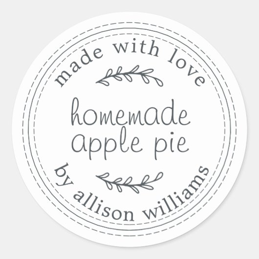 Rustige Homemade gebak Goederen Apple Pie White Ronde Sticker (Voorkant)