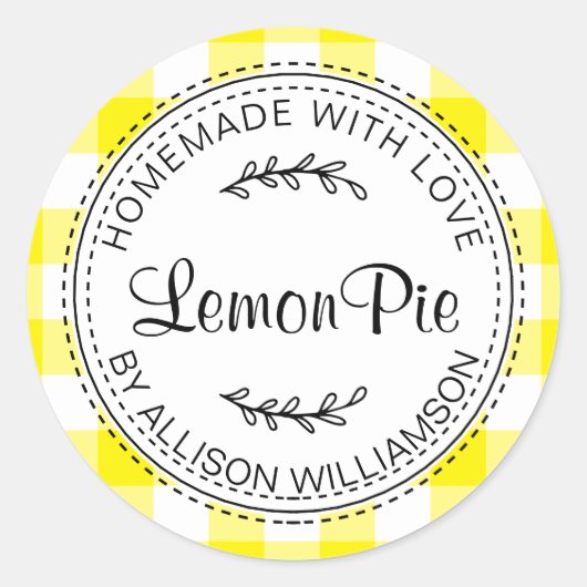 Rustige Homemade gebak Goederen gele cheque Ronde Sticker (Voorkant)