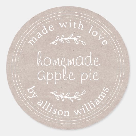 Rustige Homemade gebak Goods Apple Pie Kraft Paper Ronde Sticker (Voorkant)