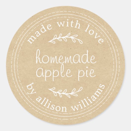 Rustige Homemade gebak Goods Apple Pie Kraft Paper Ronde Sticker (Voorkant)