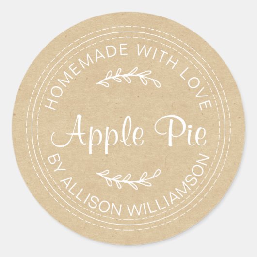 Rustige Homemade gebak Goods Apple Pie Kraft Paper Ronde Sticker (Voorkant)