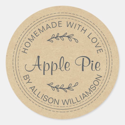 Rustige Homemade gebak Goods Apple Pie Kraft Paper Ronde Sticker (Voorkant)