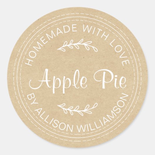 Rustige Homemade gebak Goods Apple Pie Kraft Paper Ronde Sticker (Voorkant)