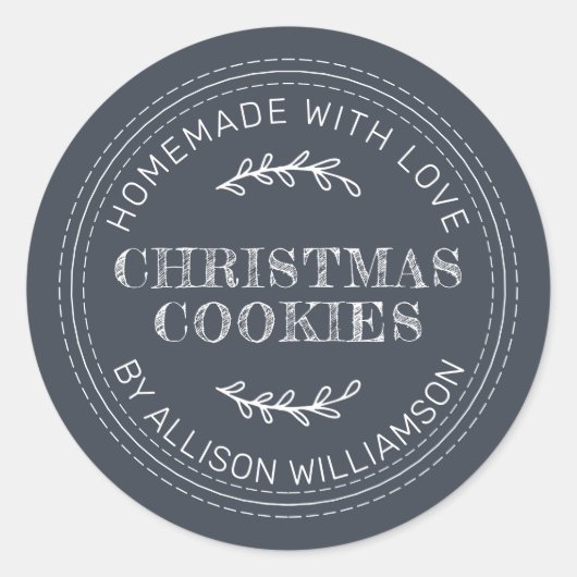 Rustige Homemade kerstkoekjes donkerblauw Ronde Sticker (Voorkant)