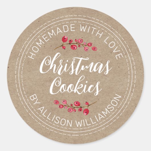 Rustige Homemade met kerst Cranberry Cookies Kraft Ronde Sticker (Voorkant)