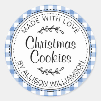 Rustige Homemade met kerstkoekjes Blauwe cheque Ronde Sticker