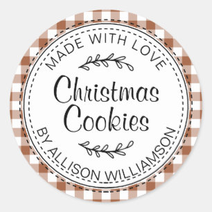 Rustige Homemade met kerstkoekjes TerraCotta Check Ronde Sticker