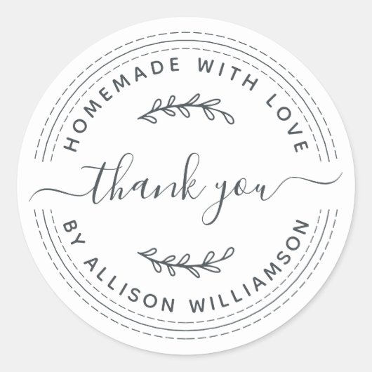 Rustige homemade met Love Black White Dank u Ronde Sticker (Voorkant)