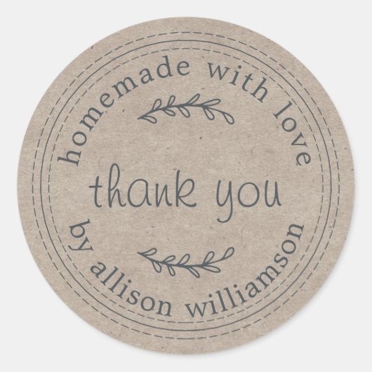 Rustige homemade met Love Kraft Paper Hartelijk da Ronde Sticker (Voorkant)