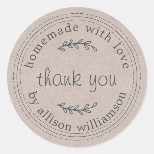 Rustige homemade met Love Kraft Paper Hartelijk da Ronde Sticker (Voorkant)