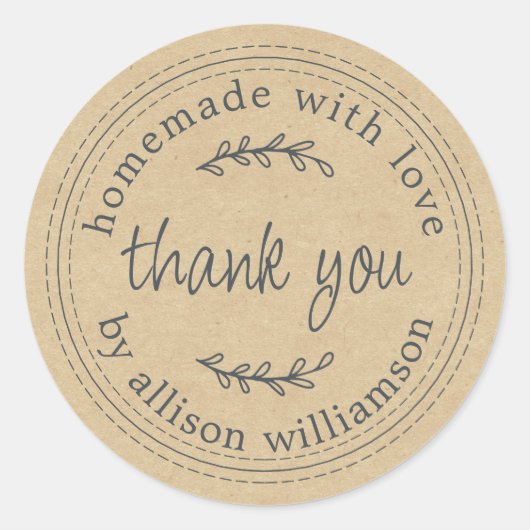 Rustige homemade met Love Kraft Paper Hartelijk da Ronde Sticker (Voorkant)