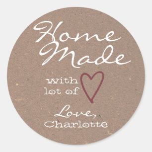 Rustige Homemade met Love Lila Heart Kraft Paper Ronde Sticker