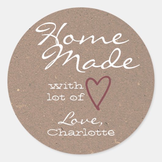 Rustige Homemade met Love Lila Heart Kraft Paper Ronde Sticker (Voorkant)