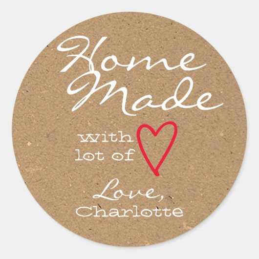 Rustige Homemade met Love Red Heart Kraft Paper Ronde Sticker (Voorkant)