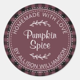 Rustige Homemade Pumpkin Spice Burgundy Check Clas Ronde Sticker