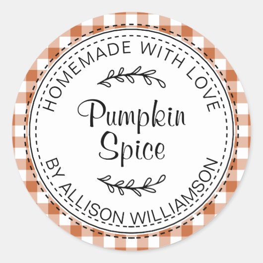 Rustige Homemade Pumpkin Spice Burnt Oranje Check Ronde Sticker (Voorkant)