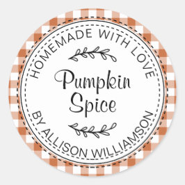 Rustige Homemade Pumpkin Spice Burnt Oranje Check Ronde Sticker