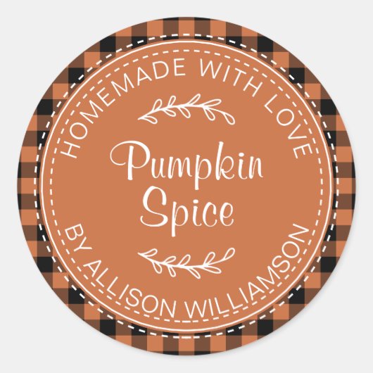 Rustige Homemade Pumpkin Spice Burnt Oranje Check Ronde Sticker (Voorkant)