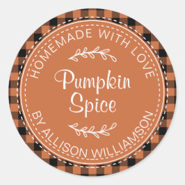 Rustige Homemade Pumpkin Spice Burnt Oranje Check Ronde Sticker