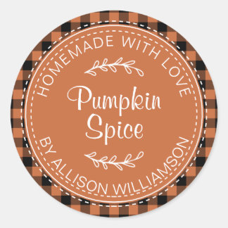 Rustige Homemade Pumpkin Spice Burnt Oranje Check Ronde Sticker