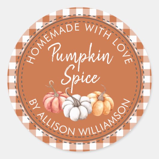 Rustige Homemade Pumpkin Spice Burnt Oranje Check Ronde Sticker (Voorkant)
