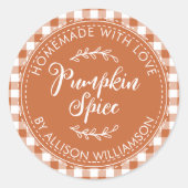 Rustige Homemade Pumpkin Spice Burnt Oranje Check Ronde Sticker (Voorkant)