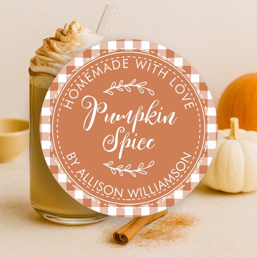 Rustige Homemade Pumpkin Spice Burnt Oranje Check Ronde Sticker