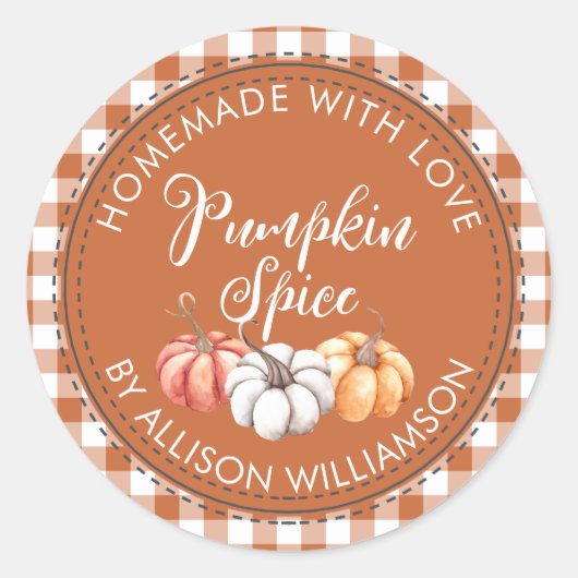 Rustige Homemade Pumpkin Spice Burnt Oranje Check Ronde Sticker (Voorkant)