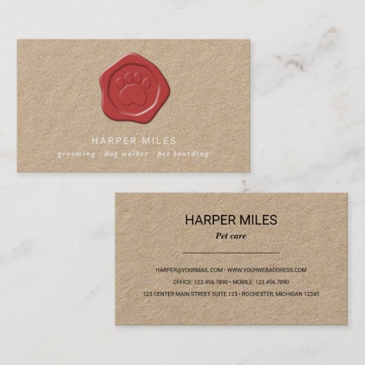 Rustige hond-sitter-paw-zegel visitekaartje (Voorkant / Achterkant)